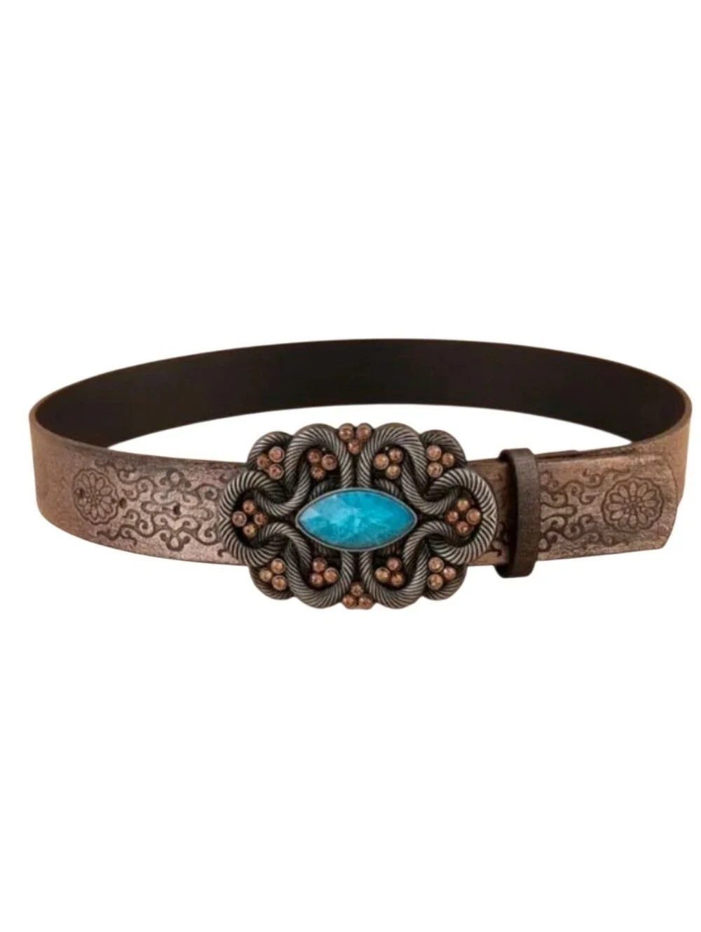 Women's Brown Knot Rhinestone Embossed Belt